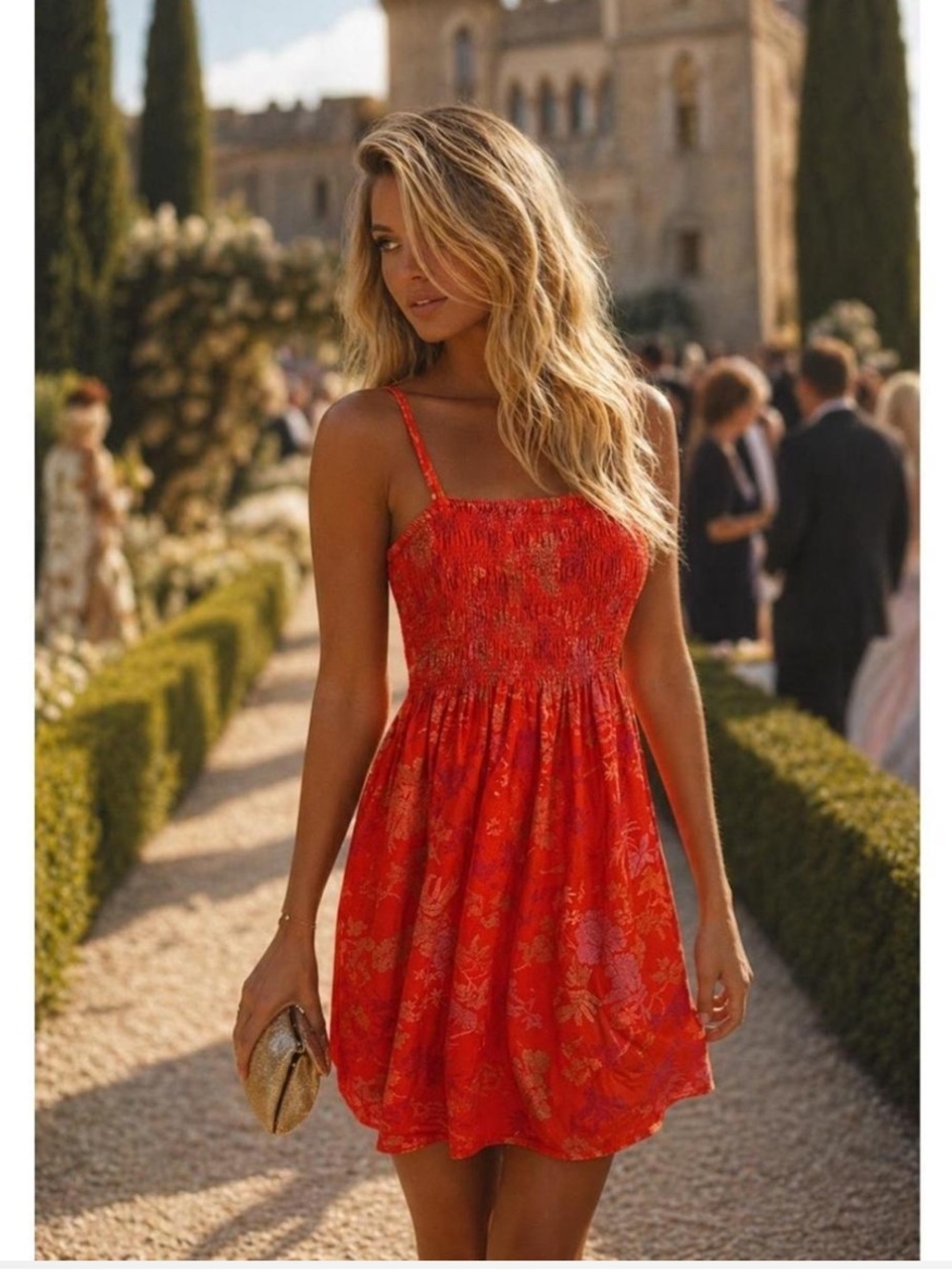 Universal Thread Red Floral Mini Dress with Smocked Bodice